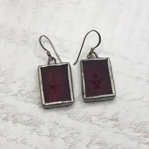 Artisan sterling silver 925 recycled art glass earrings boho rustic handmade.